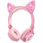 Isightguard Kids Headphones, Wired Headphones On Ear, Cat Ear Headphones with LED for Girls, 3.5mm Audio Jack for Cell Phone (Peach)