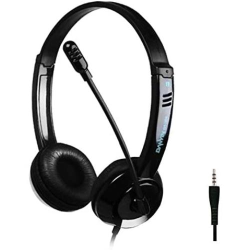 WYKsoku Head-Mounted Earphone, Stereo Headphone 3.5mm Wired Music Gaming Computer Mobile Phone Headset with Mic Black Double Plug