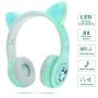 WOICE Bluetooth Headphones, Cat Ear LED Light Up Wireless Foldable Headphones Over Ear with Mic, Music Sharing Function and 85db Limited for iPhone/iPad/Smartphones/Laptop/PC(Mint)