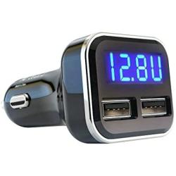 3IN1 Digital Volt Gauge with USB Car Charger, ALIVATION 24W Cigarette Lighter Voltage Display Volt Meter Car Battery Monitor with LED Voltage & Amps Display, Dual USB for iPhone X 8 7 6S 6 Plus, 5 SE