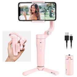 iPhone Gimbal Stabilizer, Feiyu VLOG Pocket, 3-Axis Handheld Foldable Gimble, for All Smartphones, with Face/Object Tracking (Pink & Pocket-Size)