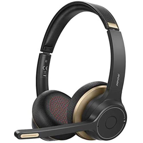 Mpow Bluetooth Headset V5.0 with Dual Microphone, Wireless PC Headphones,CVC8.0 Noise Canceling, On Ear for Computer,Cell Phone, Call Center, Office, Skype, 22 H Talk Time,Soft Earpad (Wired Optional)
