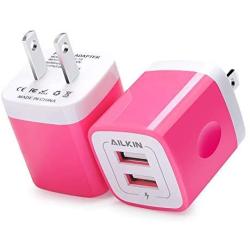 USB Wall Charger, Charger Adapter, Ailkin 2-Pack 2.1Amp Dual Port Quick Charger Plug Cube Replacement for iPhone 7/6S/6S Plus/6 Plus/6/5S/5, Samsung Galaxy S7/S6/S5 Edge, LG, HTC, Huawei, Moto, Kindle