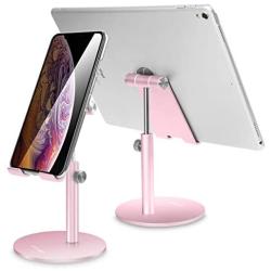 Adjustable Tablet/Phone Stand,AICase Telescopic Adjustable iPad Stand Holder,Universal Multi Angle Aluminum Stand Compatible with Smart Cell Phone/Tablet/iPad(4-13 inch), Rose Gold