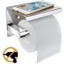 Toilet Roll Holder without Drilling,Esonstyle Self-Adhesive Stainless Steel Toilet Paper Holder Toilet Roll Holder Toilet Paper Roll Holder Wall Mount Toilet Roll Holder with Storage (silver, SUS304)