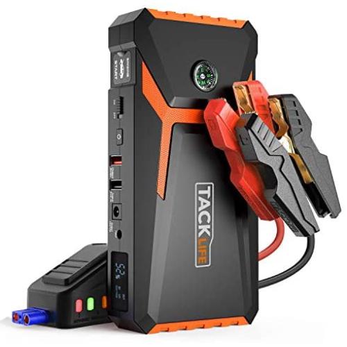TACKLIFE T8 800A Peak 18000mAh Car Jump Starter (up to 7.0L Gas, 5.5L Diesel Engine) with LCD Screen, USB Quick Charge, 12V Auto Battery Booster, Portable Power Pack with Built-in LED Light