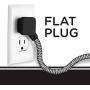 Cordinate Designer USB Charging Station Extension Cord, Power Strip Surge Protector, 2 Outlets, 2 USB Ports, Extra Long 10 ft Cable with Flat Plug, Braided Cord, 2.4A Fast Charge, Black/White, 41885