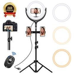 12Selfie Ring Light with 68.8Tripod Stand - Led Ring Light 3 Modes 10 Brightness, Selfie Light with 3 Phone Holder for Photography/Vlogging/Live Streaming Compatible with Phone& Camera