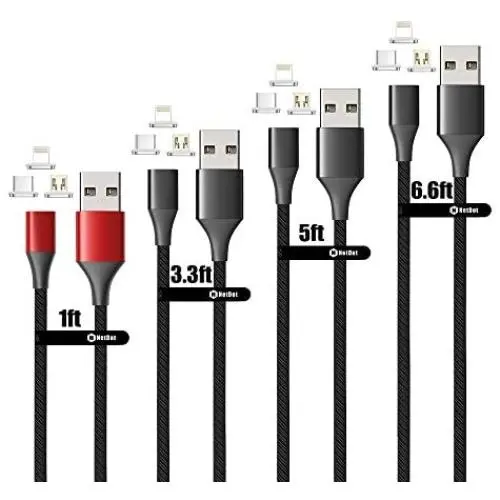 NetDot Magnetic Charging Cable,Gen10 Nylon Braided Fast Charging Magnetic Cable with LED Compatible Micro USB & USB-C Smartphones and i-Product (4 Pack,1ft red,3.3ft/5ft/6.6ft Black) NetDot Magnetic Charging Cable,Gen10 Nylon Braided Fast Charging Magnetic Cable with LED Compatible Micro USB & USB-C Smartphones and i-Product (4 Pack,1ft red,3.3ft/5ft/6.6ft Black)