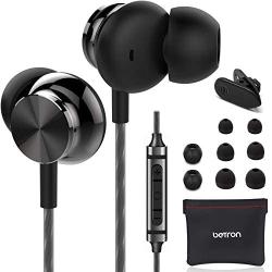 Betron BS10 Noise Isolating Earphones, in Ear Headphones with Microphone and Volume Control, Powerful Bass Sound Includes 3 Different Sized Pairs of Ergonomic Earbuds and Carry Bag, Black