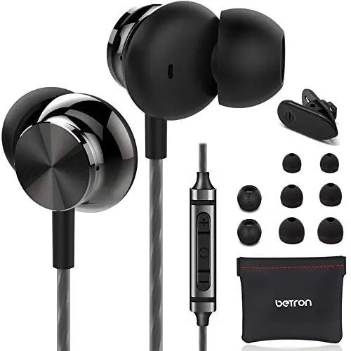 Betron BS10 Noise Isolating Earphones, in Ear Headphones with Microphone and Volume Control, Powerful Bass Sound Includes 3 Different Sized Pairs of Ergonomic Earbuds and Carry Bag, Black Betron BS10 Noise Isolating Earphones, in Ear Headphones with Microphone and Volume Control, Powerful Bass Sound Includes 3 Different Sized Pairs of Ergonomic Earbuds and Carry Bag, Black