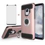 Samsung Galaxy S9 Phone Case With Tempered Glass Screen Protector And Magnetic Ring Holder Stand Kickstand Hybrid Protective Cell Accessories Hard Cover for Glaxay S 9 Galazy 9S GS9 Women Girls Pink