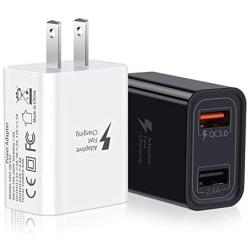 QC 3.0 Wall Charger, Pofesun 2-Pack 30W QC 3.0 Fast Charger Dual Ports Adaptive Fast Charging Power Adapter Compatible with Wireless Charger iPhone,iPad,Samsung Galaxy,Tablet-Black,White