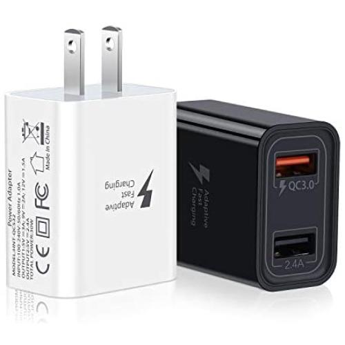 QC 3.0 Wall Charger, Pofesun 2-Pack 30W QC 3.0 Fast Charger Dual Ports Adaptive Fast Charging Power Adapter Compatible with Wireless Charger iPhone,iPad,Samsung Galaxy,Tablet-Black,White