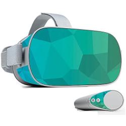 MightySkins Skin Compatible with Oculus Go Mobile VR - Blue Green Polygon | Protective, Durable, and Unique Vinyl Decal wrap Cover | Easy to Apply, Remove, and Change Styles | Made in The USA