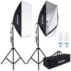 RALENO 800W Softbox Photography Lighting Kit 2 X 50 X 70 inch Professional Photography Continuous Lighting Equipment with 2 x E27 Socket 5500K Bulbs for Portraits and Product Shooting