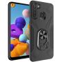 Oleaders for Galaxy A21 Case with Tempered Glass Screen Protector, Rotatable Metal Ring Holder Compatible with Magnetic Car Kickstand Case for Samsung Galaxy A21 - Black