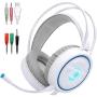 Dland Gaming Headset with Mic and Changeable LED Light for Laptop,Computer, Cellphone, PS4 and Xbox, 3.5mm Wired Noise Isolations Gaming Headphones with Volume Control-White