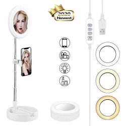 Velouer Selfie Ring Light with Makeup Mirror, with Stand and Mobile Phone Stand, for Live Broadcast/Makeup/YouTube Video/Photography, Compatible with iPhone Android