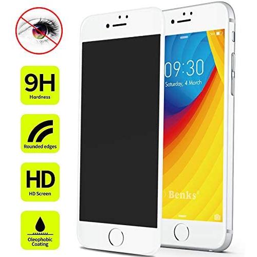 iPhone 8 Plus 7 Plus Anti Spy Screen Protector Tempered Glass, Benks Privacy Protective Film with Unbreakable Soft Frame and 0.23mm 3D Curve Edge Full Coverage (White for Apple iPhone8 Plus, 5.5-Inch)