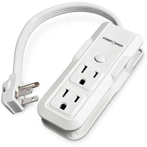 FosPower 3-Outlet 125V Power Strip with 10inch Wraparound Extension Cord & 90 Degree Plug Adapter Wall Tap for Home, Office & Travel (White)