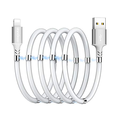 Magnetic Phone Charging Cable, (0.9M/3FT) USB Fast Charging Cord Storage Retractable Charging Wire Portable Magnetic Nano Data Cable with 360 Degree Coiling Magnets Compatible with i-Devices