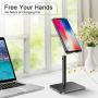 B-Land Adjustable Cell Phone Stand, Aluminum Alloy Phone Holder for Desk, Universal Desktop Phone Stand Tablet Stand Compatible with 4.7"-12.9" Mobile Phone & Tablets (Black)