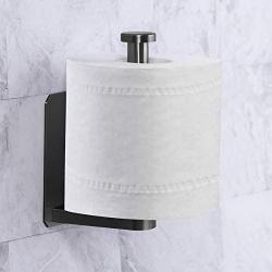 VAEHOLD Toilet Paper Holder Self Adhesive Kitchen Washroom Adhesive Toilet Roll Holder No Drilling for Bathroom Stick on Wall Stainless Steel Brushed - Black