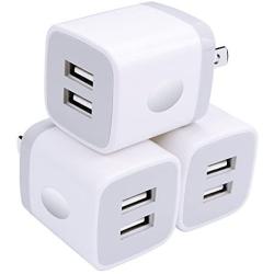 Wall Charger, USB Brick 3Pack 2.1A/5V Dual Port USB Plug Charger Cube Power Adapter Fast Charging Block for iPhone X 8 7 6 Plus 5S, iPad, Samsung Galaxy S8 S7 S6 Edge, LG, ZTE, Moto, Android Phone