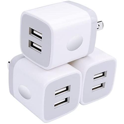 Wall Charger, USB Brick 3Pack 2.1A/5V Dual Port USB Plug Charger Cube Power Adapter Fast Charging Block for iPhone X 8 7 6 Plus 5S, iPad, Samsung Galaxy S8 S7 S6 Edge, LG, ZTE, Moto, Android Phone