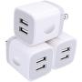 Wall Charger, USB Brick 3Pack 2.1A/5V Dual Port USB Plug Charger Cube Power Adapter Fast Charging Block for iPhone X 8 7 6 Plus 5S, iPad, Samsung Galaxy S8 S7 S6 Edge, LG, ZTE, Moto, Android Phone