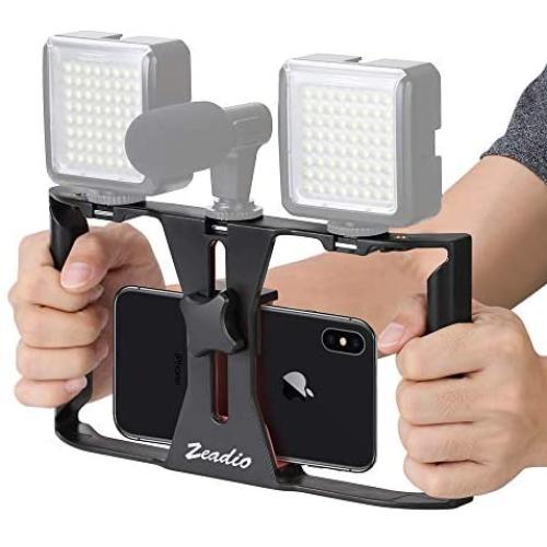 Zeadio Smartphone Video Rig, Phone Movies Mount Handle Grip Stabilizer, Filmmaking Recording Rig Case for Video Maker Filmmaker Videographer - Fits iPhone, Samsung, and All Phones