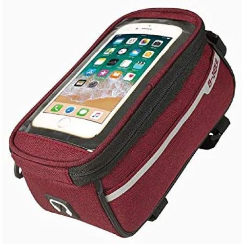 AINAAN Bicycle Front Beam Waterproof, Mountain Bike Riding Storage Bag, Oversized 6.0-inch Mobile Phone Collection, Upgrade, Red