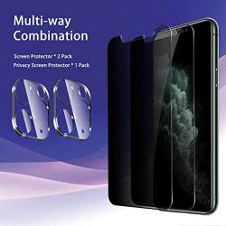 [ 4 Pack ] UniqueMe 2 Pack Privacy Screen Protector + 2 Pack Camera Lens Protector Tempered Glass for iPhone 11 Pro Max (6.5 inch),[Case Friendly] [Alignment Frame Easy Installation] HD Clear Anti-Scratch Film