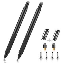 DIGIROOT (2Pcs 2-in-1 Precision Disc Tip with Fiber Tip Stylus for Notes-Taking, Drawing, Navigation (4 Discs, 2 Fiber Tips Included)- (Black/Black)