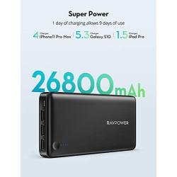 Portable Charger RAVPower 26800mAh Power Bank Battery Pack Total 5.5A Output External Battery 3 Ports Portable Phone Charger Compatible with iPhone 11 Pro Max SE iPad Samsung Galaxy S20 Note10 (Black)
