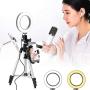 NeeXiu Ring Light with Tripod Stand 7.9" for YouTube Video and Selfie/Makeup, Mini Desk LED Camera Flash Light with Cell Phone Holder Desktop Lamp 3 Light Modes & 11 Brightness Level