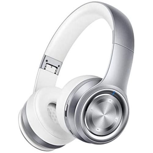 Picun P26 Bluetooth Headphones Over Ear 40H Playtime Hi-Fi Stereo Wireless Headphones Deep Bass Foldable Wired/Wireless/TF for Cell Phone/PC Bluetooth 5.0 Wireless Headset with Mic (Platinum Grey)