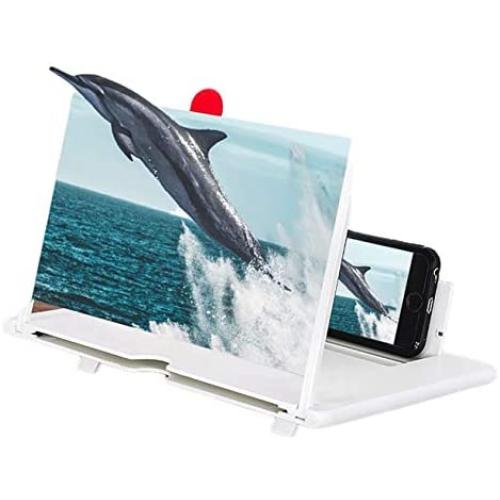 12" Screen Magnifier for Cell Phone, HD Mobile Phone Magnifier 3D Projector Screen for Movie Video Gaming, Foldable Phone Stand Accessories with Screen Amplifier, Fits All Smartphones (White)