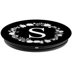 Letter S - Black White Plain - Minimalist Cute Monogram PopSockets Grip and Stand for Phones and Tablets