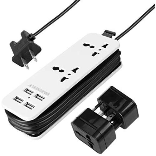 New & Improved 2020 POWERGENCE Travel Adapter Power Strip Charging Station for Home Office with Carrying Case and Universal Adapter Plugs - 2 Universal AC Sockets and 4 Fast Charge USB Ports