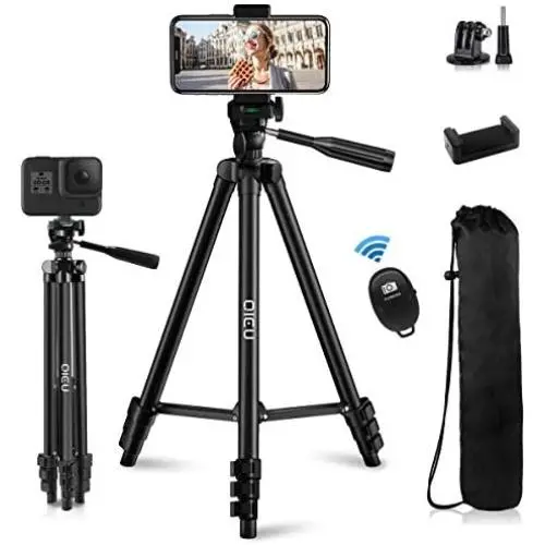 Phone Tripod, QI-EU 51”Extendable Lightweight Aluminum Travel Video Tripod Stand with Cell Phone Mount Holder & Bluetooth Remote, Compatible with iPhone/Android/Gopro/Camera for Selfie & Vlogging Phone Tripod, QI-EU 51”Extendable Lightweight Aluminum Travel Video Tripod Stand with Cell Phone Mount Holder & Bluetooth Remote, Compatible with iPhone/Android/Gopro/Camera for Selfie & Vlogging