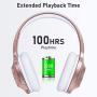 LETSCOM Bluetooth Headphones, 100 Hours Playtime Bluetooth 5.0 Headphones Over Ear with Deep Bass, Hi-Fi Sound and Soft Earpads, Built-in Mic, Wired/Wireless Headset for Home Office-Rose Gold