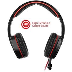 Sentey Gaming Headset Red Arrow Analog 3.5mm In-line Volume Control & Computer Headset with Microphone Gaming Headphones Headphone Pc, Mac or Laptop, Tablet, Mobile Phones / Headset with Mic Heavy Duty Braided 2 Meters Cable / Leather Padded Ear Pads 