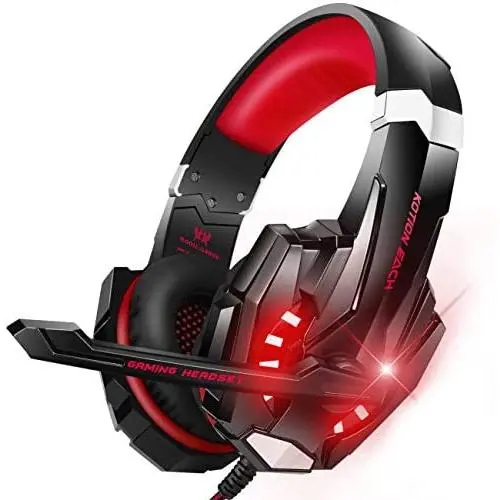 BENGOO Stereo Gaming Headset for PS4, PC, Xbox One Controller, Noise Cancelling Over Ear Headphones Mic, LED Light, Bass Surround, Soft Memory Earmuffs for Laptop Mac Nintendo Switch Games -Red BENGOO Stereo Gaming Headset for PS4, PC, Xbox One Controller, Noise Cancelling Over Ear Headphones Mic, LED Light, Bass Surround, Soft Memory Earmuffs for Laptop Mac Nintendo Switch Games -Red