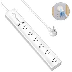 VASTFAFA 6-Outlet Surge Protector Power Strip with 2 Fast Charging USB Port,Desktop Charging Station 4.5 ft Extension Cord for Cruise Ship, Dorm Room Multi Plug Extender (White)