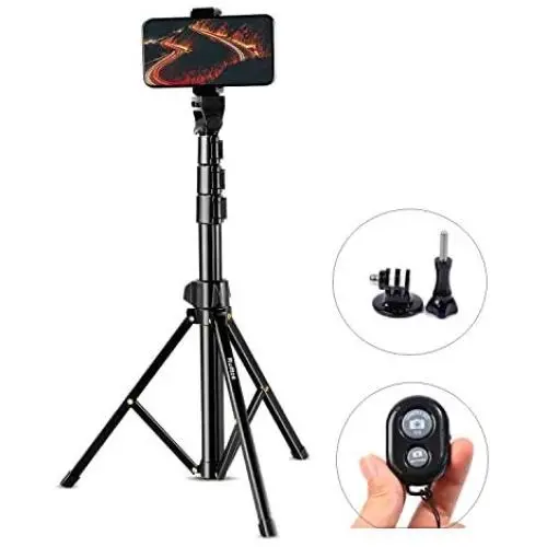 Selfie Stick Tripod, Ruittos 54” Extendable Phone Tripod Ring Light Stand Portable Heavy Duty, with Bluetooth Wireless Remote and Go Pro Adapter Compatible with iPhone 11 X Xs Andrion Phone (E5)
