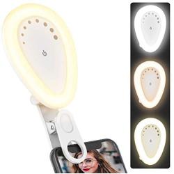 Selfie Ring Light, Clip-on Light Ring for Phone Upgraded 54 LED Rechargeable Portable Selfie Fill Light with 3 Light Modes, 8-Level Brightness, 210° Rotating for iPhone and Android