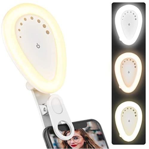 Selfie Ring Light, Clip-on Light Ring for Phone Upgraded 54 LED Rechargeable Portable Selfie Fill Light with 3 Light Modes, 8-Level Brightness, 210° Rotating for iPhone and Android