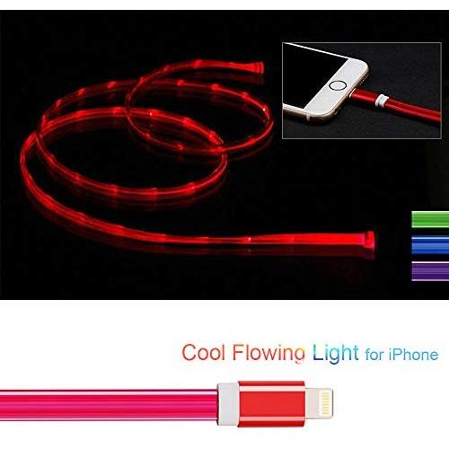 3ft Visible Flowing LED USB Cable Sync Data Fast Charger Cord for iPhone 11/iPhone Xs MAX/XR/ /8/8 Plus/7/7 Plus/6/6 Plus, iPod and iPad and More-with Cell Phone Finger Ring Stand（Rose red)